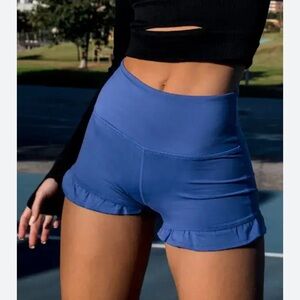 Free People Movement | Plie all day High-Waist Blue Ruffle Hem Shorts XS